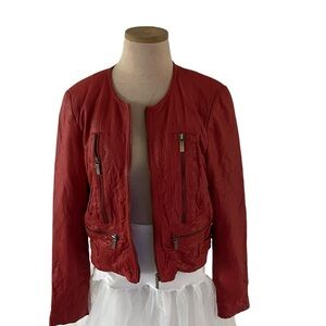 Michael Kors Women Red Leather Jacket Size L
